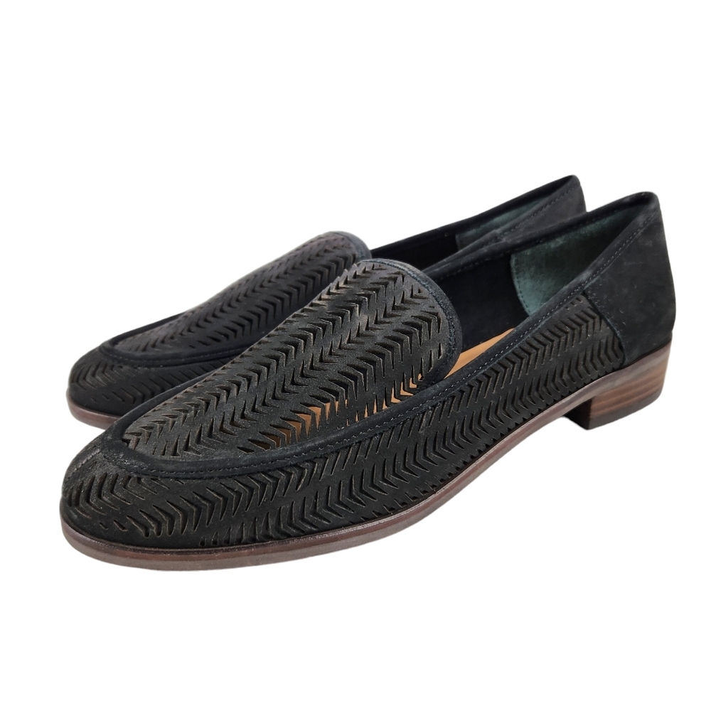 Lucky Brand Black Suede Laser-Cut Loafers